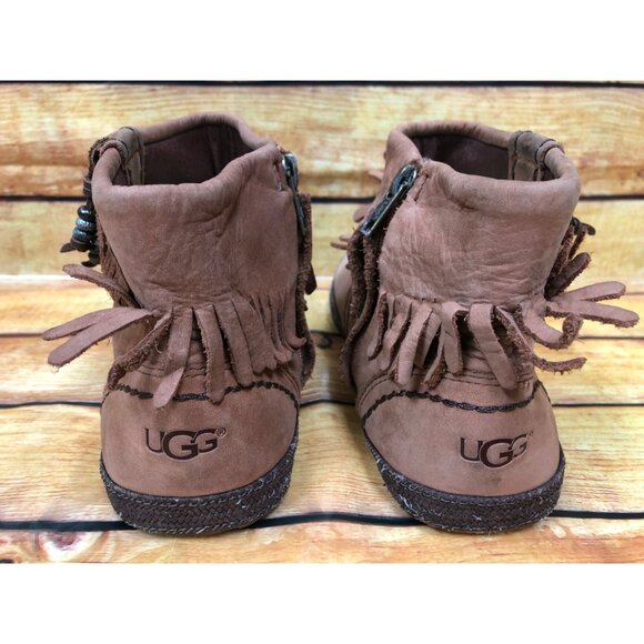 UGG Tiana Fringe Ankle Booties Brown Leather Side Zip Casual 1005454 Womens 10 ( - Picture 9 of 10